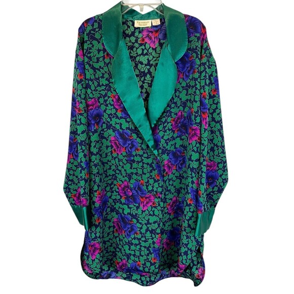 80s Floral Double Breasted (Tuxedo) Nightshirt Victoria's Secret Gold Label  M - Picture 1 of 9